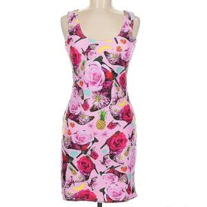 NWOT Kilame Design by Pamela Quinzi Pink Roses print design short bodycon dress